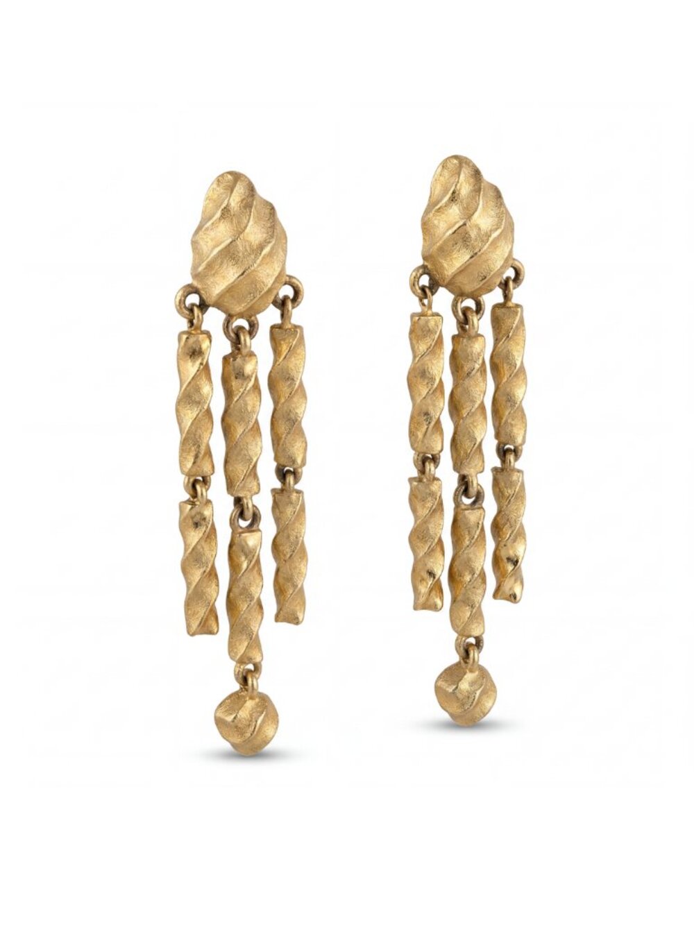Vintage Givenchy Brushed Gold Dangle Clip-On Earrings | Signed Designer